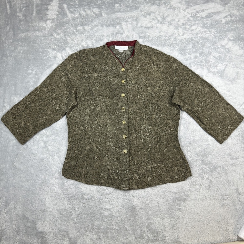 Breeze by Dorothy‎ Schoelen Shirt Womens Large Button Up 3/4 Sleeve USA Rayon